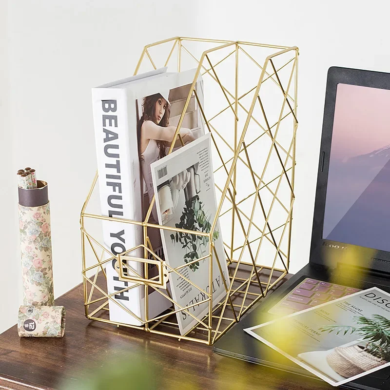 북유럽 단조 다리미 그리드 파일 거치대, 간단한 단일 레이어 책상 선반, 탄창 책 보관 랙, 가정 사무실 문구 정리함