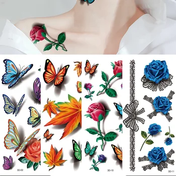 Bright Color Butterfly 3D Temporary Tattoo Sticker For Women Girls Body Art Tattoo Stickers Waterproof Tatoo Sticker 16 Style 1