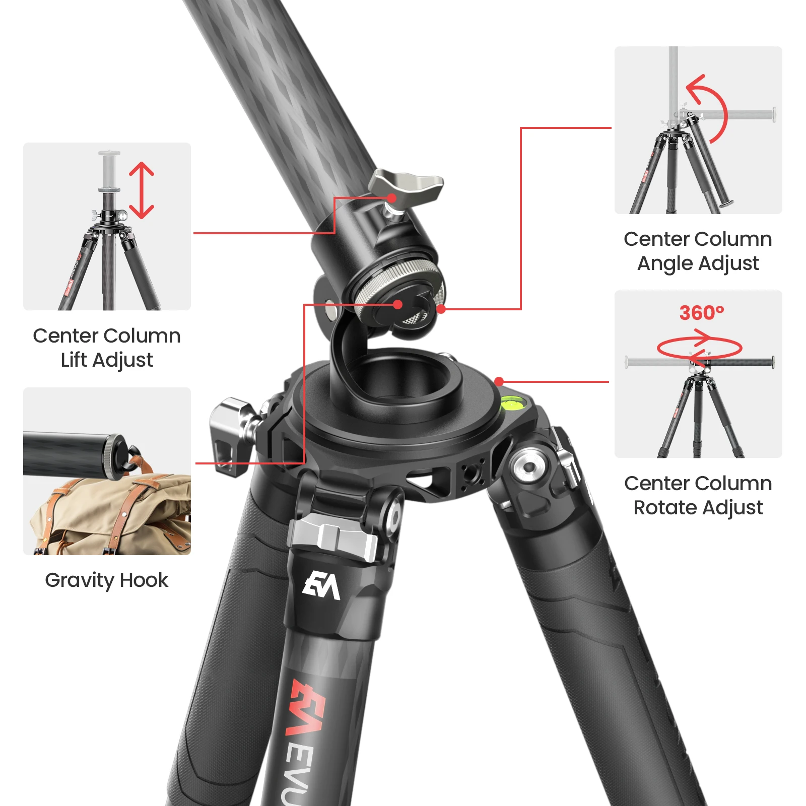 EVUMO XT9S Z8 Carbon Fiber Hunting Tripod Professional DSLRs Camera Tripod Heavy Duty Stand Camcorder Telescope Phone Load 40kg phone tripod mini tripod camera tripod projector tripod stand flexible phone tripod metal mini tripod stand phone tripod mount photography tripod camera tripod mount extendable tripod