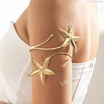 Fashion Metal Starfish Cuff Bracelets for Women Punk Gold Color Geometric Personality Opening Adjustable Arm Bracelets Jewelry 1