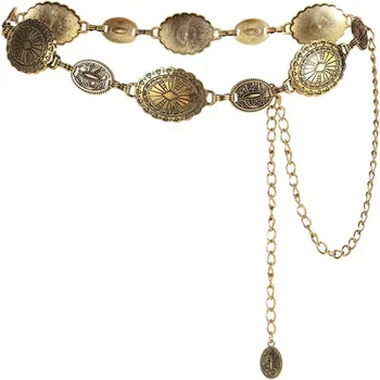 Metal Chain Belt for Women Cowgirl Western Country Chain Belts Adjustable Concho Belt for Sweaters Dresses Jeans