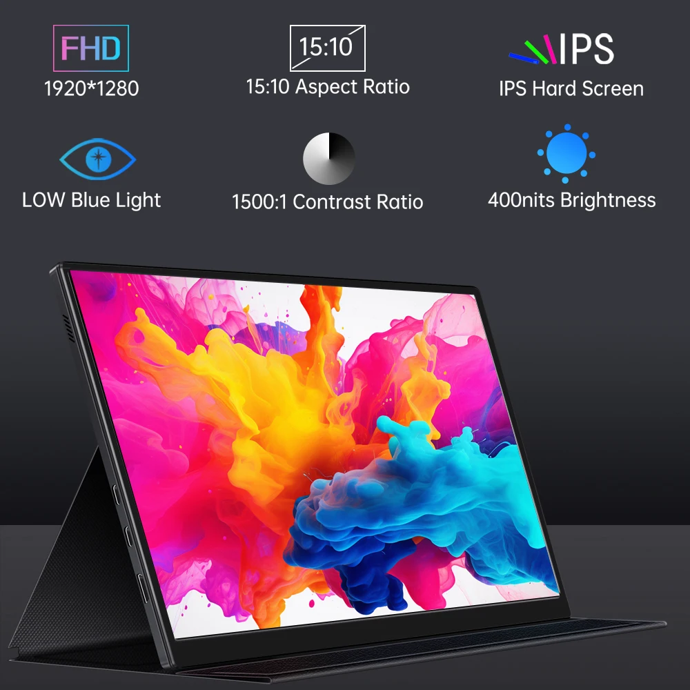 VCHANCE 10.5'' 휴대용 모니터 터치 스크린 VESA 75mm 가죽 케이스 포함 노트북 Mac용 100%sRGB 사무용 여행용 디스플레이 익스텐더