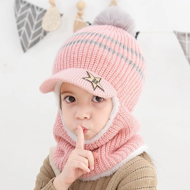 Chapeau pour enfants en velours, écharpe chaude, bonnet en laine