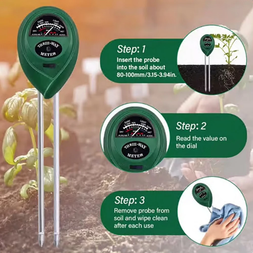 3 In1 Moisture Sunlight PH Meter Soil Water Acidity Humidity Light Tester