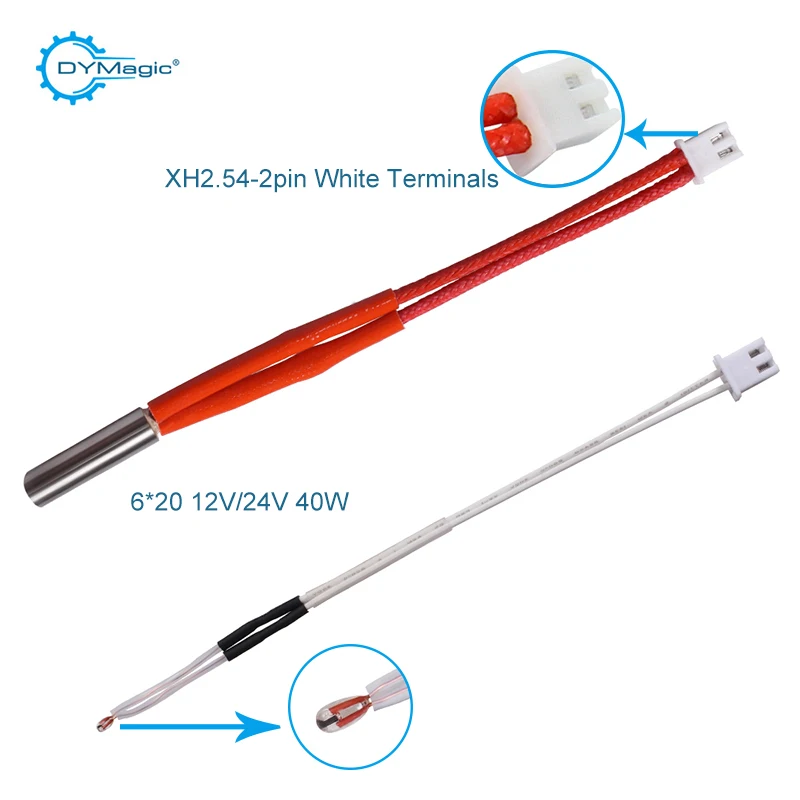 Cartucho 12v do Calefator 40w 6x20 mm com 2pin o Terminal Xh2.54 100k Ntc 3950 Termistor Ph2.0 para a Impressora 3d Faça Você Mesmo Grupos - Imagem 4