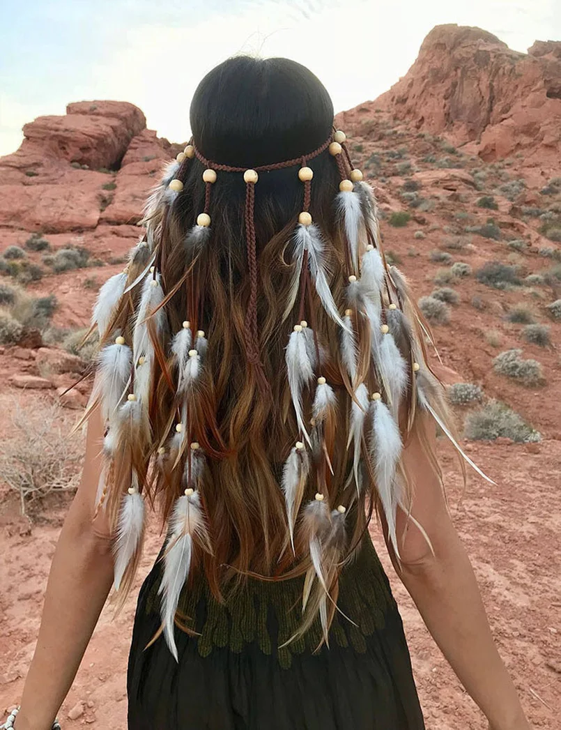 Fashionable boho tassel feather headband beaded peacock feather headdress handmade hair clip hair accessories hair band
