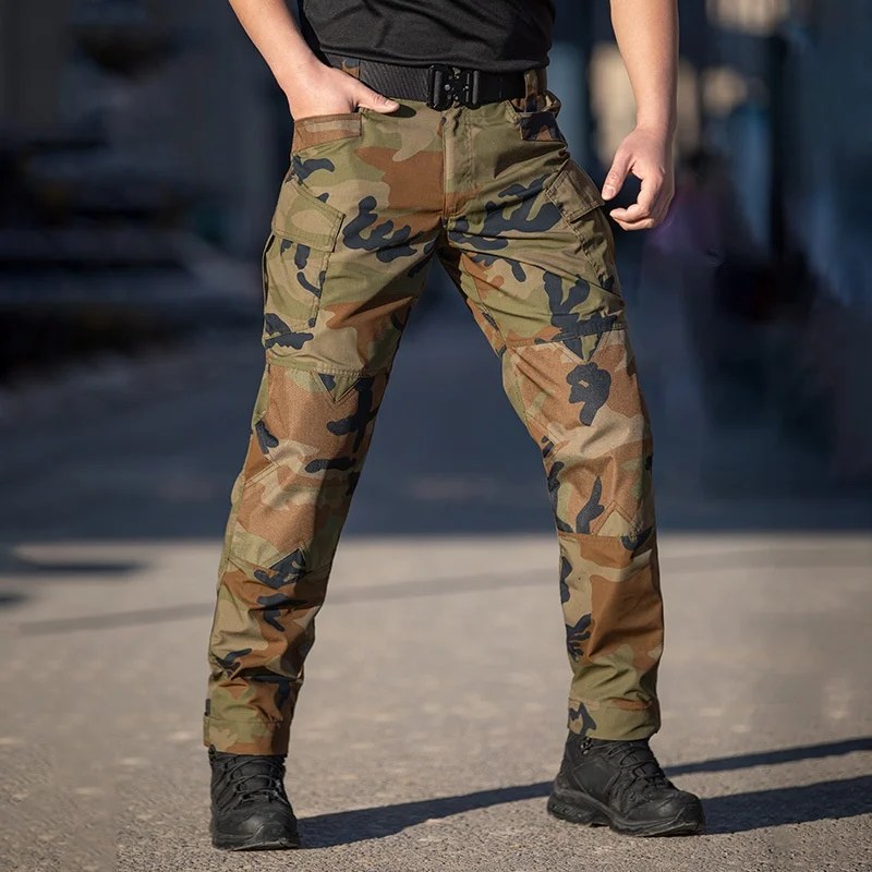 Men IX6 Combat Training Tactical Pants Spring Autumn Camo Multi pockets Work Trousers Overalls Outdoor Hiking Sports Cargo