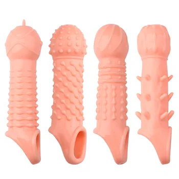 17cm Soft Silicone Penis Extender Condom Reusable Penis Sleeve Flexible Glans Penis Enlarger Delay Ejaculation Adult Men Sex Toy 2