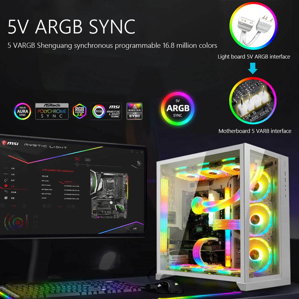 Coolmoon Rgb 24pin Motheboard Cabo de Extensão Fio Argb Case pc Led Barra Luz 5v 3pinx2 Mais 4pin Desktop Computador Lâmpada Tira Decoração - Imagem 6