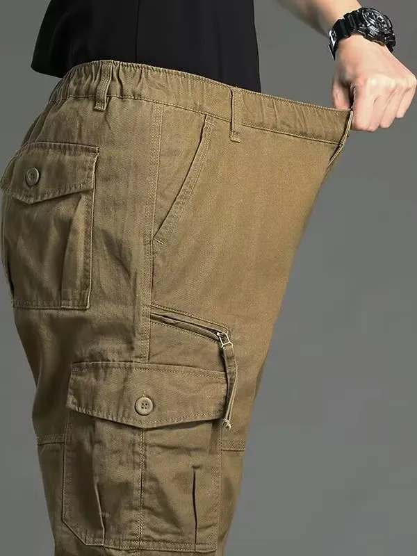 Multi-ket Casual Pants Men's Workwear Loose Straight Leg Wear-Resistant Cuffed Outdoor Tactical Pants Youth Summer Leisure