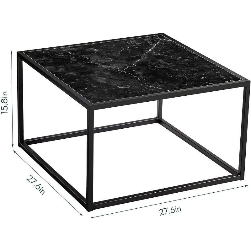 Black Coffee Table Small Square Coffee Table Simple Modern Center Table for Living Room Home Office 27.6 * 27.6 * 15.7Inch Easy 3