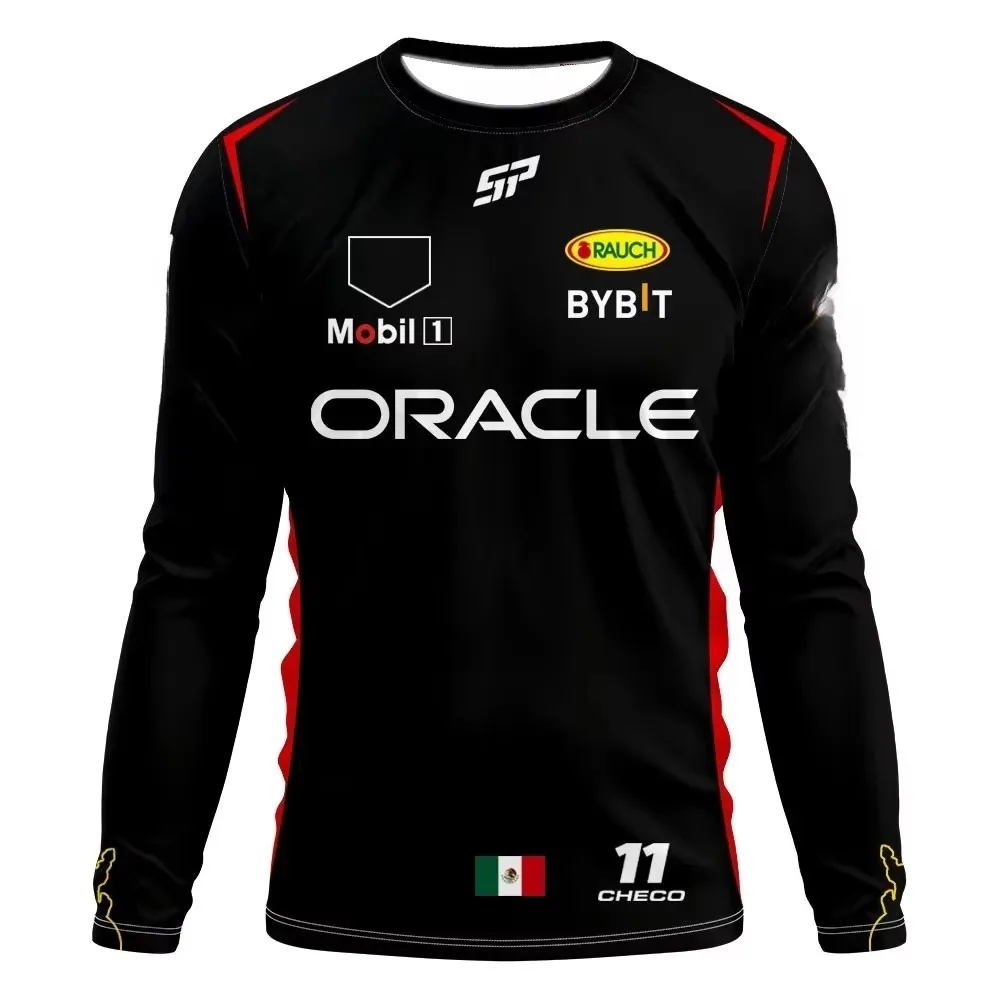 F1 Team Langarm-T-Shirt Edition Extra Large Herren-T-Shirt 2024 Team Checo 11 Fahrerbekleidung T-Shirt Familien-Set