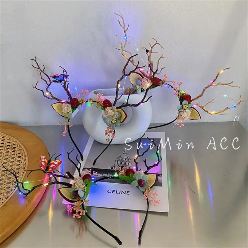 Christmas LED Light Antler Headband Cute Glowing Elf Elk Hair Hoop Hair Accessories Christmas Party Atmosphere Decoration