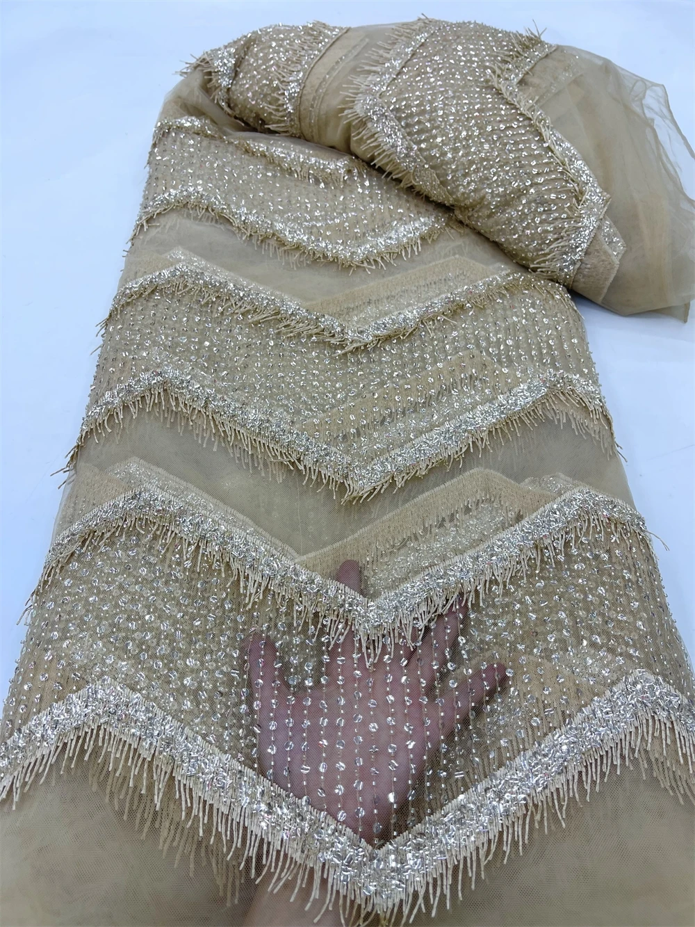 

Африканский нигерийский тюль, кружева ткань, высокое качество, вышивка блестками, вышивка бисером, свадебное платье в французском стиле, 5 ярдов, 2024