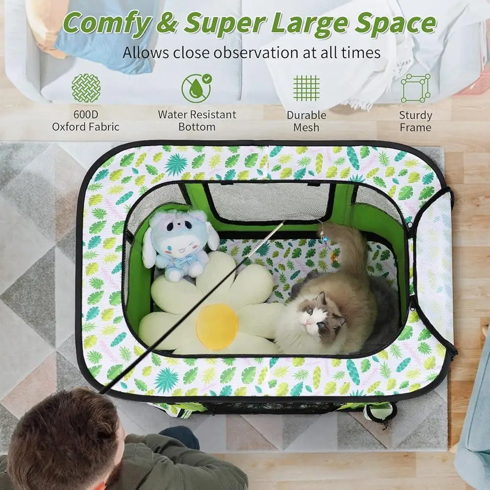 Foldable Dog Playpen Portable Cat Crate Zipper Shade Cover Outdoor Indoor Exercise Kennel Easy Setup Lightweight Secure Space