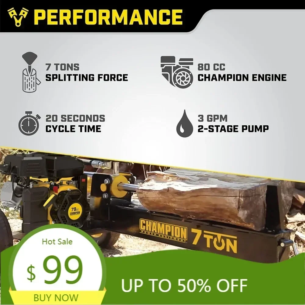 champion power equipment 7-ton compact horizontal gas log splitter with auto return