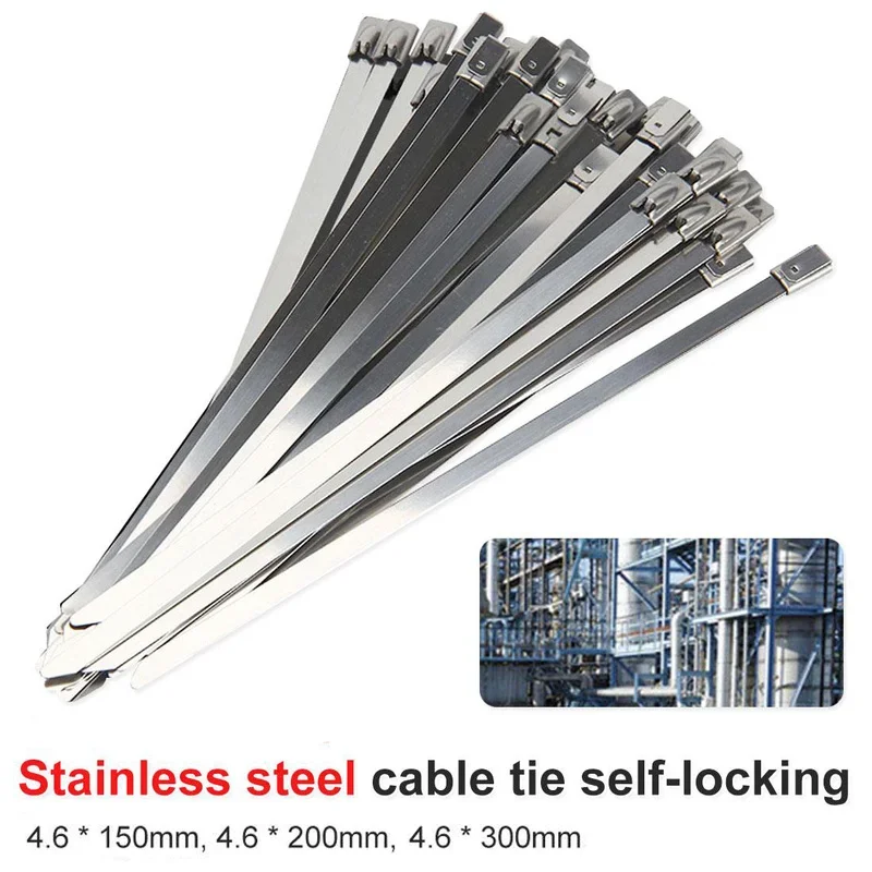 20pcs Stainless Steel Cable Ties Length 150/200/300mm Self-sealing Cable Zipper Tie Multi-Purpose Metal Exhaust Wrap Sealing Tie