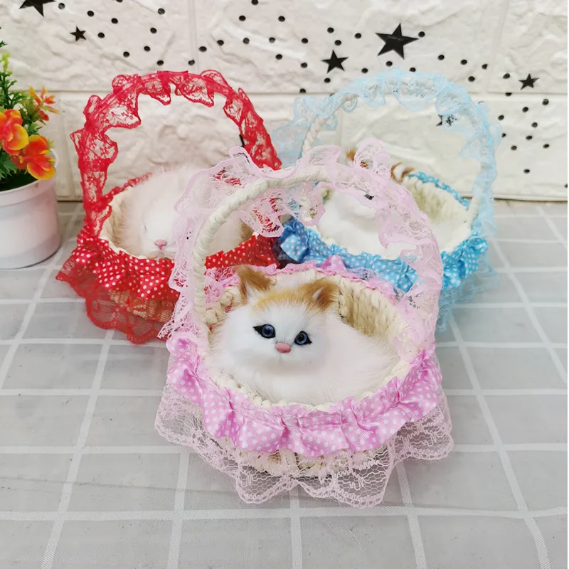 

Имитация корзина для кошек будет называться кошкой кружевная корзина кошка подарок на день рождения Имитация меха животные игрушка домашние поделки украшения