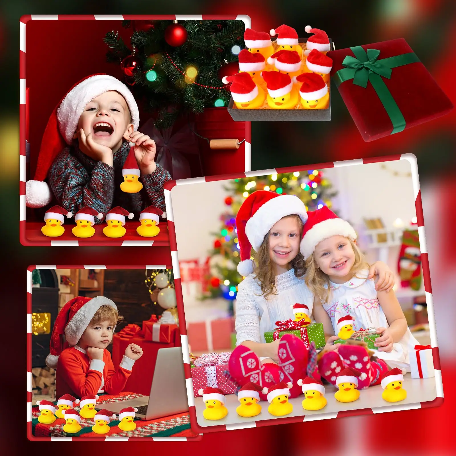 24/36/48 Pcs Christmas Rubber Ducks with Christmas Hats Small Bathtub Yellow Ducks Bath Toys for Baby Shower Holiday Decor Xmas 6