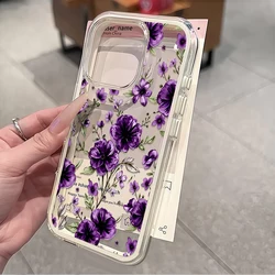 Elegant Purple Floral Transparent Shockproof Phone Case - Soft Protective Cover - iPhone 15 Plus (BA - T3883)