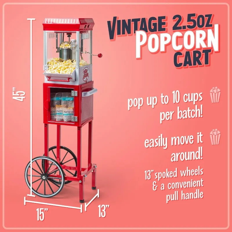 Nostalgia Popcorn Maker Machine-Professional Cart With 2.5 Oz Kettle Makes Up to 10 Cups-Vintage Popcorn Machine Movie