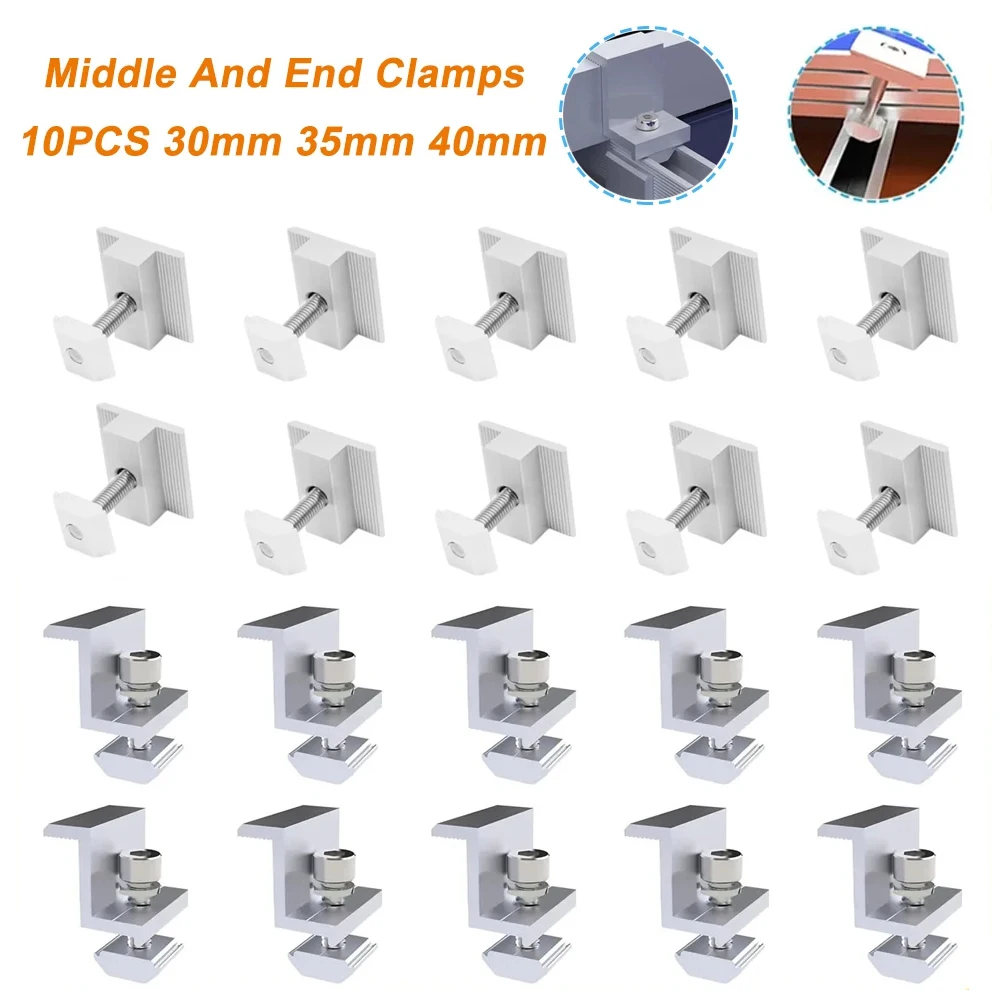 30mm 35mm 40mm 솔라 패널 브래킷 클램프 PV 패널 장착 중간 클램프 엔드..