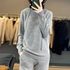 Fashion Suit Autumn Winter 100% Merino Wool Knitted High Quality Sweater Women Tops And Sports Pants Two-Piece Female Girl Cloth 5