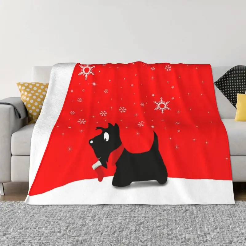 

Sofa Fleece Holiday Scottie Dog Throw Blanket Warm Flannel Scottish Terrier Blankets for Bed Office Sofa Quilt
