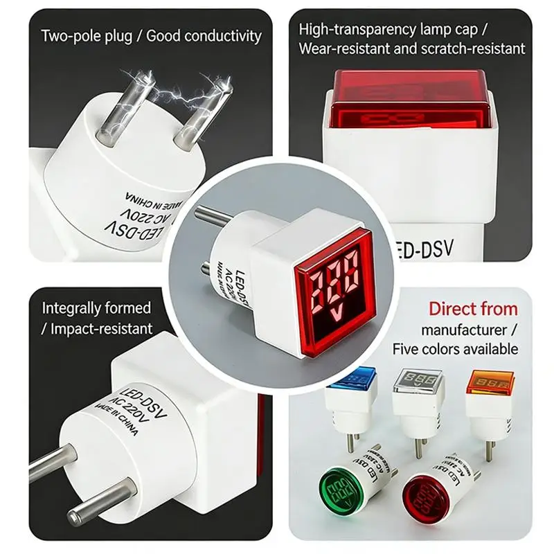 1PC EU 플러그 LED 가정용 디지털 모니터 50V500V 전압계 범용 원형 표시등 AC220V
