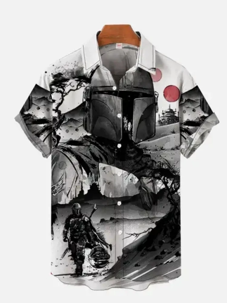 Vintage Japan Harajuku Retro Masked Samurai Men's Hawaiian Casual Shirt Men With Print Short Loose Camisas Casuais Slim Fit Y2K 6