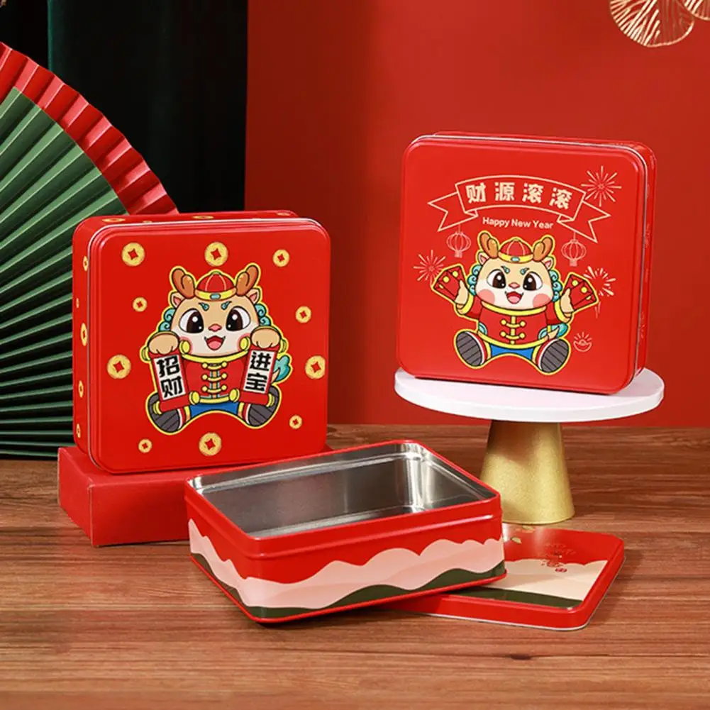 

Gift Box Eco-friendly Dragon Pattern Cookie Box Durable Tinplate Candy Jar Bright Colored Wedding Favor Container Durable Gift