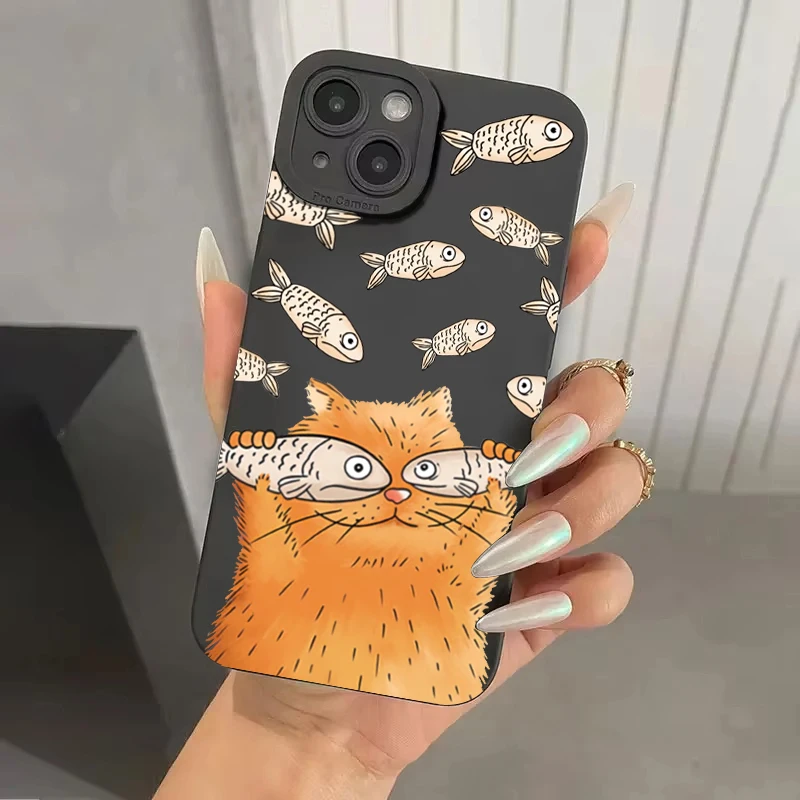 Whimsical Orange Cat Salted Fish Pattern Phone Case Cover