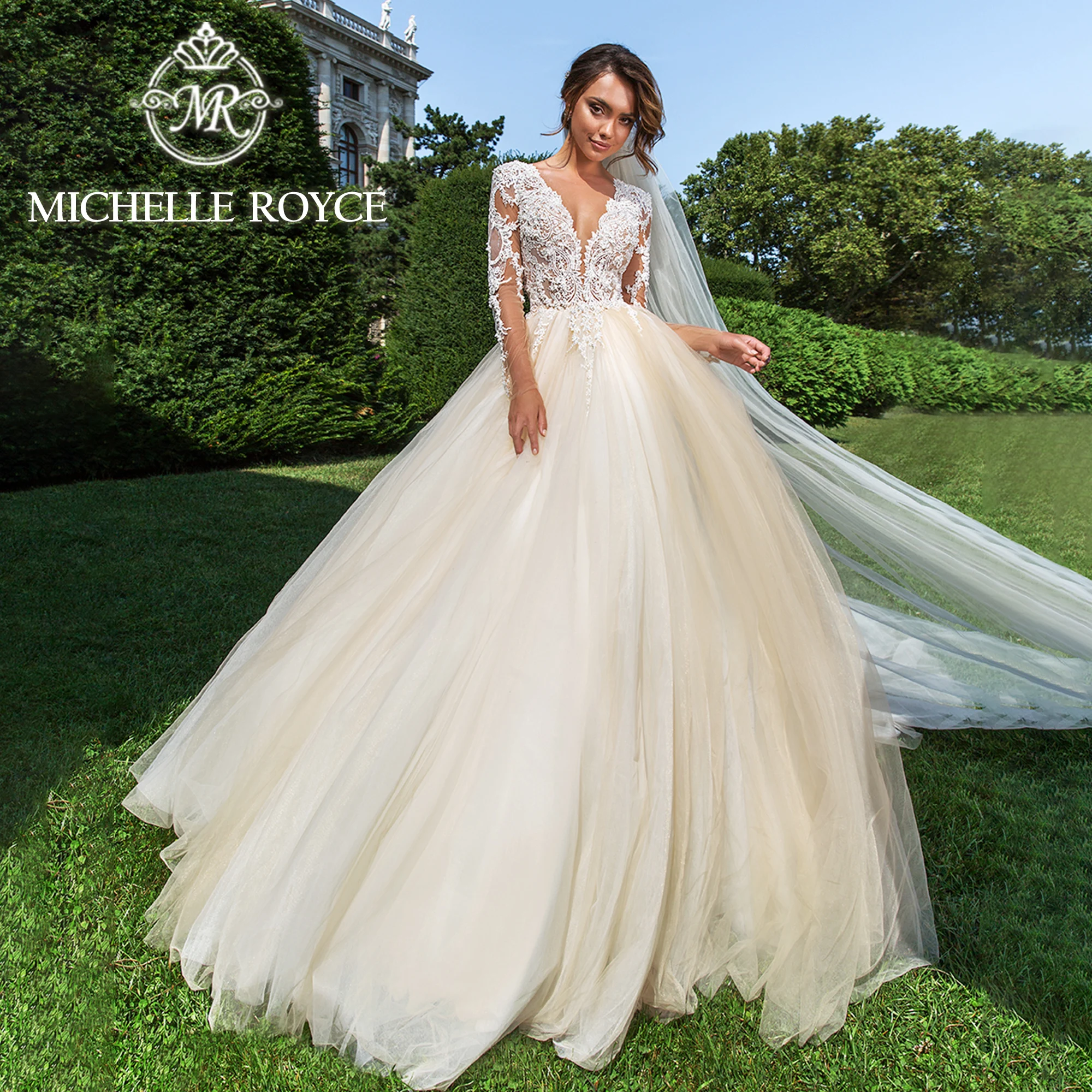 

Женское свадебное платье с длинным рукавом It's yiiya, белое платье цвета шампанского с глубоким V-образным вырезом и вышивкой бисером на лето 2024