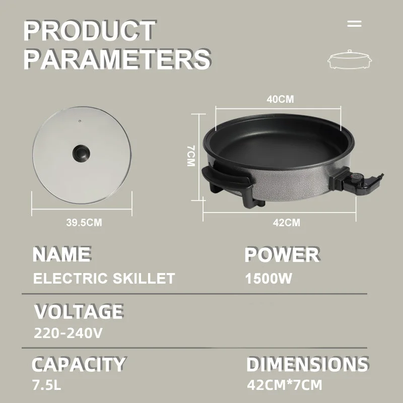 Skillet Nonstick Multifunctiona Electric Hot Pot Frying Baking Pan Grills Pizza Maker Machine Food Warmer Kitchen Appliances