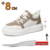 Cow Leather Elevator Shoes for Men Height Increase 3/6/8cm Breathable Lift Sneakers Hidden Heels Taller Thick-soled Casual Shoes 1