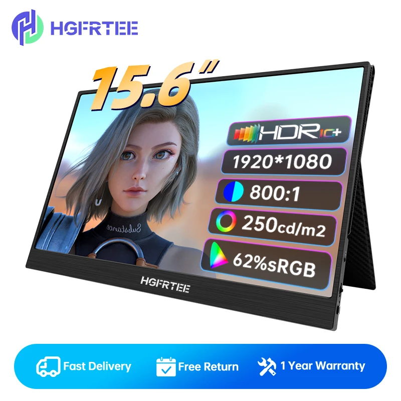 Hgfrtee Monitor Portatile 15.6 Pollici 1080P Fhd Hdr Ips Type-C Monitor Portatil Per Telefono Portatile Xbox Cctv Camera Ps4 Ps5
