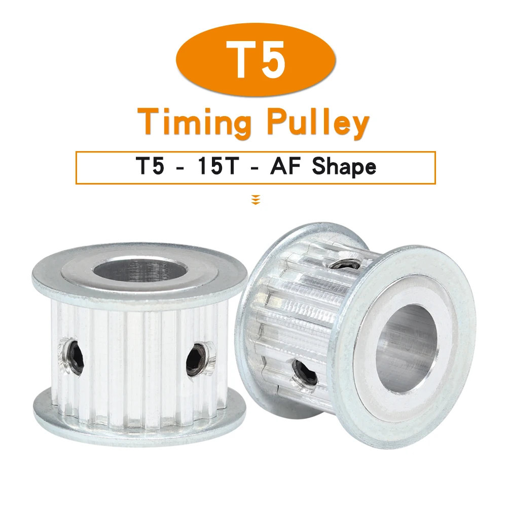 타이밍 풀리 T5-15T 보어 5/6/6.35/7/8/10/12/14mm 합금 바퀴 AF 모양 피치 5mm 일치 T5 폭 10/15mm 타이밍 벨트