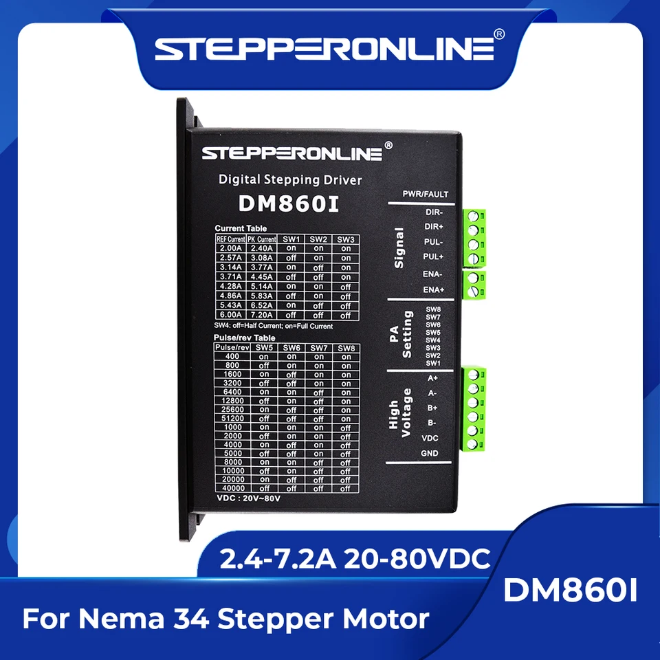 STEPPERONLINE Y-Serie Schrittmotor-Treiber 2,4–7,2A, AC18–80V/DC36–110V – Für Nema 34, Hochpräzise & Leise