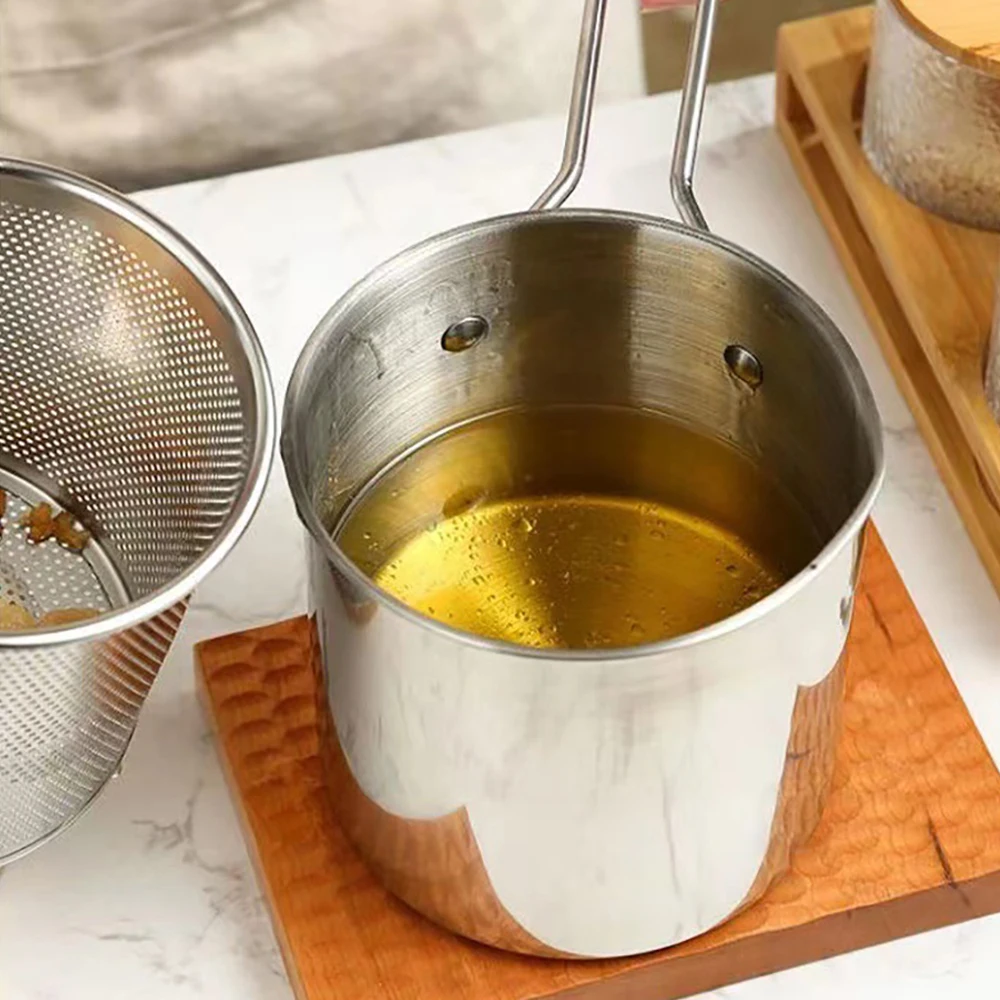 Deep Fryer 304 Stainless Steel Fryer with Frying Basket Auxiliary Food Pot To Deepen Japanese Milk Pot Kitchen Appliance 4