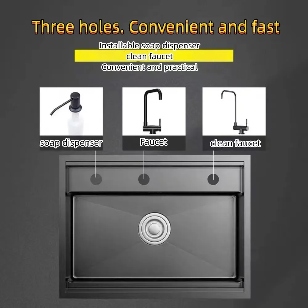 RLL Hidden Kitchen Sink Black Nano 304 Stainless Steel Sink Hidden Kitchen Fruit And Vegetable Bowl Cleaning Pool Home Bar Sink 5