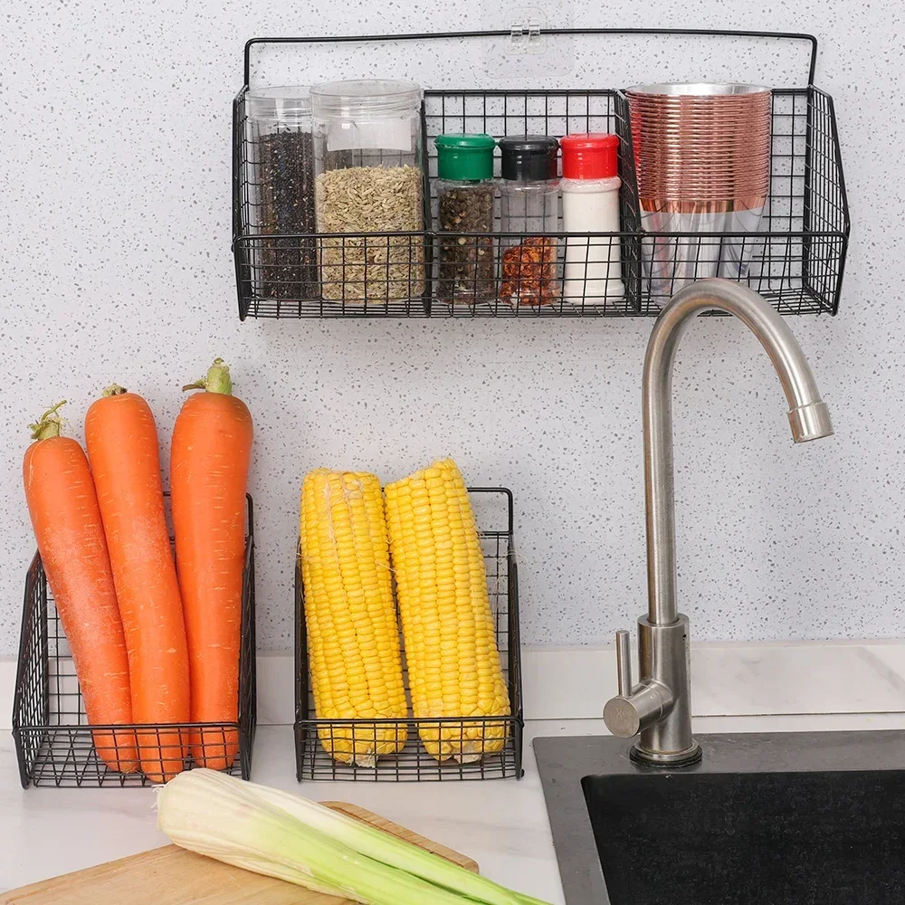 Cozinha montado parede rack de armazenamento legumes frutas titular cebola condimentos tempero camada prateleira armazenamento 6