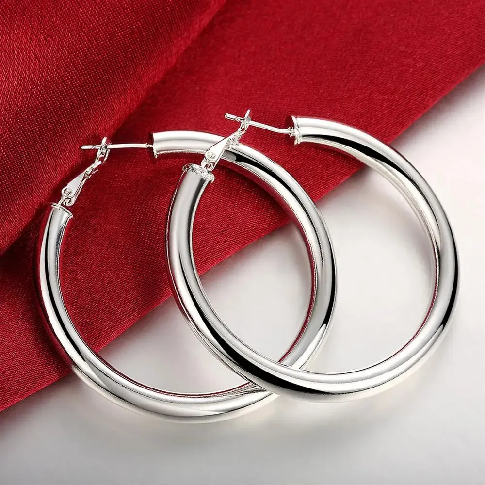 925 Sterling Silver 5CM Big circle hoop earrings for Woman Beautiful fashion temperament Jewelry party wedding gifts