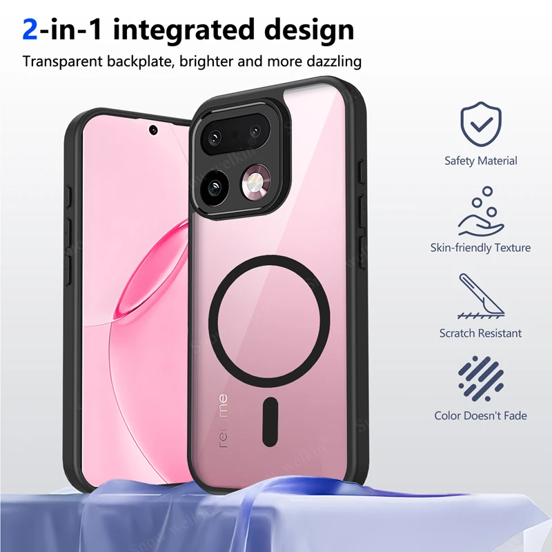 Magnetic Transparent Silicone Case with Magsafe-Compatible PC Back and TPU Bumper Cover