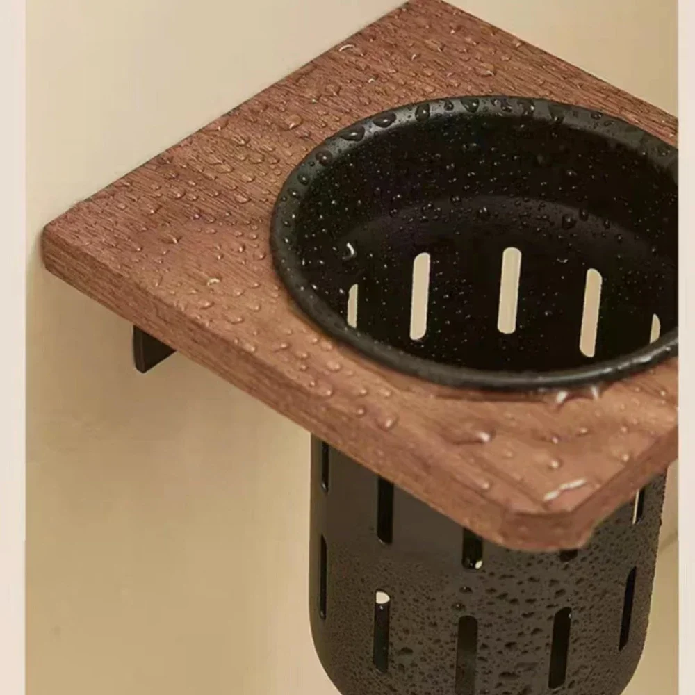 Walnut Metal Toilet Brush Holder Wall Mounted no dead Toilet Brush Storage Rack Bathroom Shelf Toilets Set Accessories