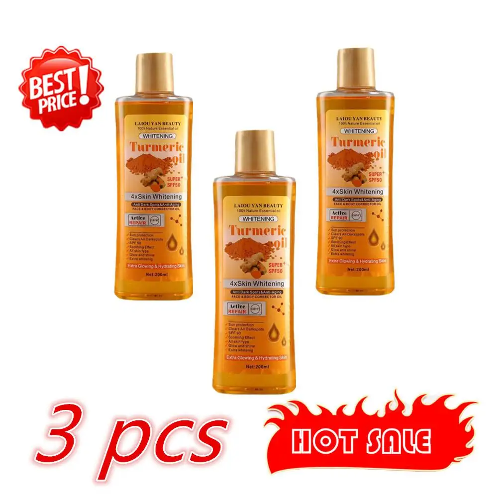 

3 Pcs Turmeric Essential Oil 200ml For Face & Body Anti Dark Spots Anti Aging 100% Natural Oil Skin Whitening And Hydrating