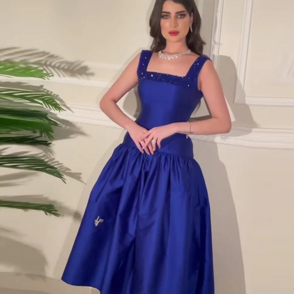 

Женское атласное платье с квадратным вырезом, простое вечернее платье длиной ниже колена с блестками для выпускного вечера, 2019