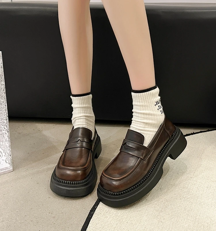 

Женские туфли, Осенние оксфорды в британском стиле, универсальная женская обувь с круглым носком, без шнуровки, повседневные осенние кроссовки в стиле преппи, удобная обувь