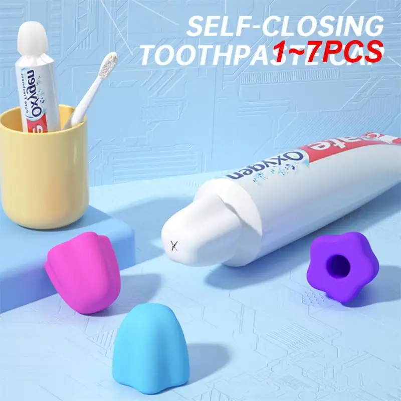 

1~7PCS Silicone Toothpaste Cap White Self-sealing Toothpaste Cap Squeezer Toothpaste Pump Dispenser For Kids Adults In Home