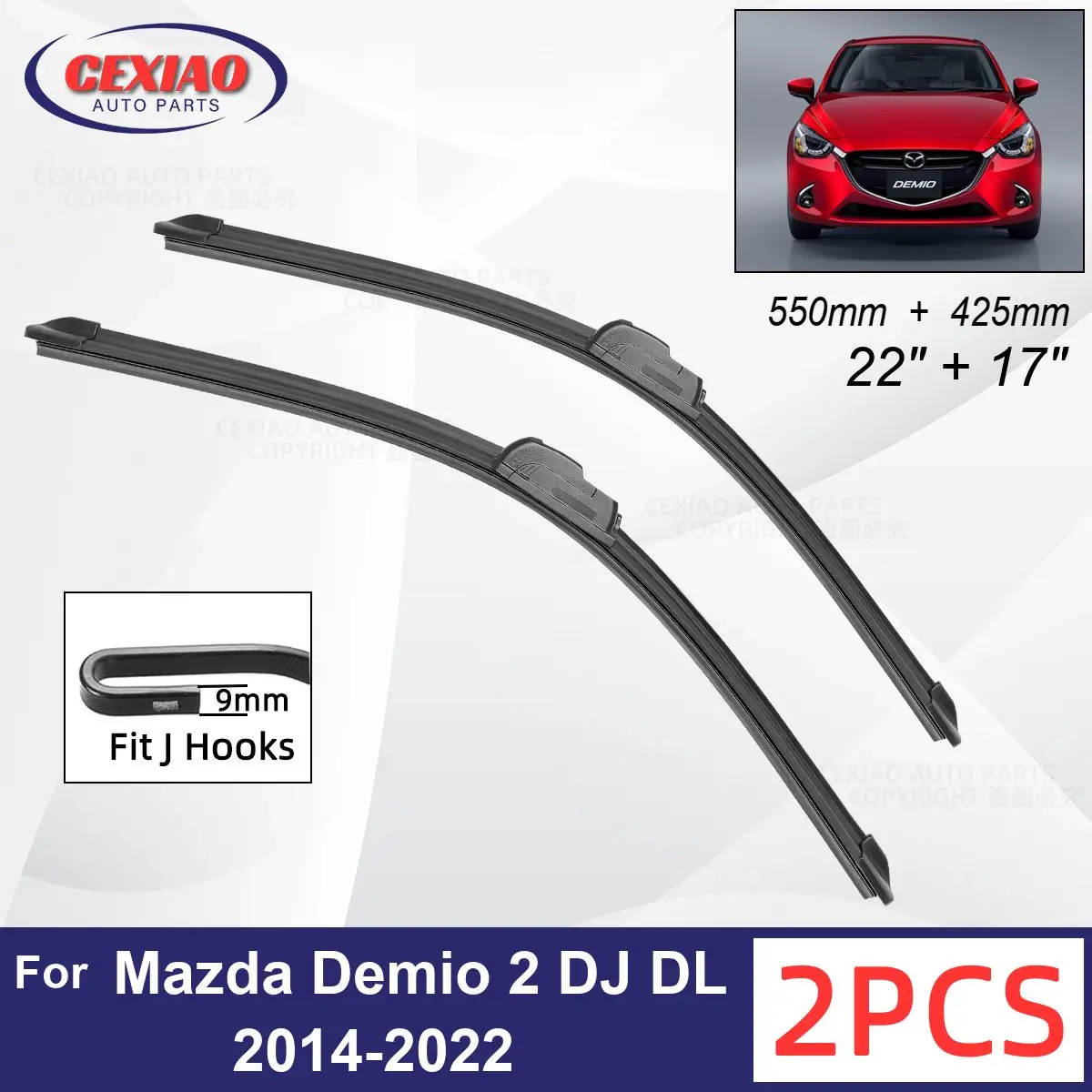 

Щетки стеклоочистителя передние для Mazda Demio 2, DJ DL 2014-2022, 22 + 17 дюймов