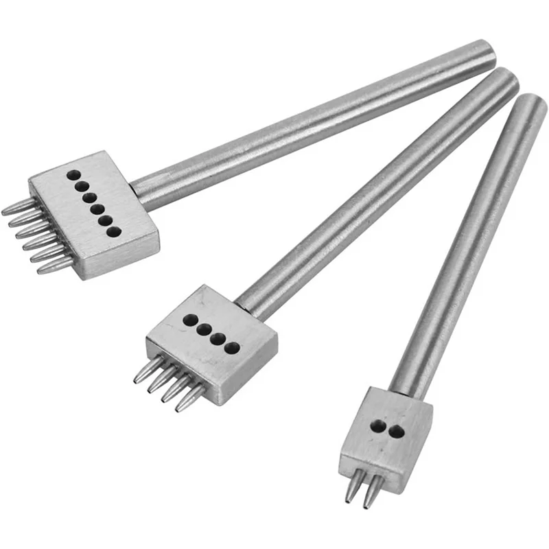 A15F-3Pcs 가죽 포크 펀치 도구 세트 2/4/6 포크 공예 스티칭 재봉 레이싱 구멍 펀치 도구 가죽 도구 사용하기 쉬운 실버